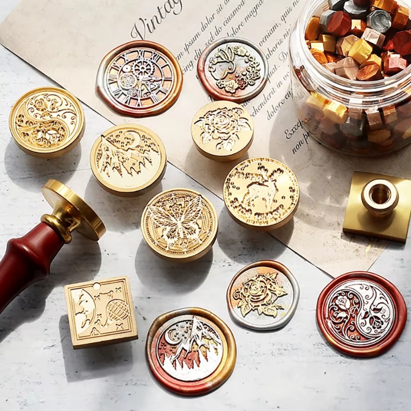 Wax Seal Stamp Set - 9 أختام شمعية + 1 مقبض،